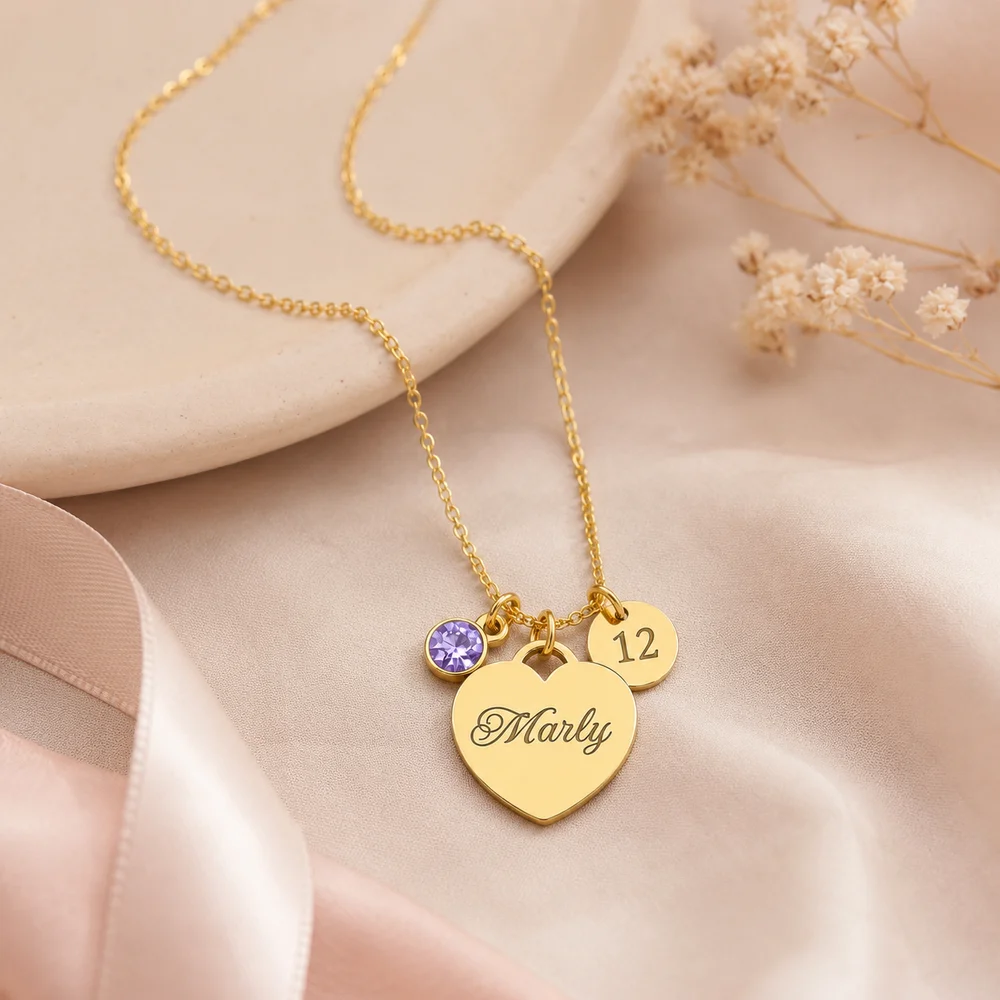Personalised Heart Necklace with Engraved Age Charm Gift — view 7