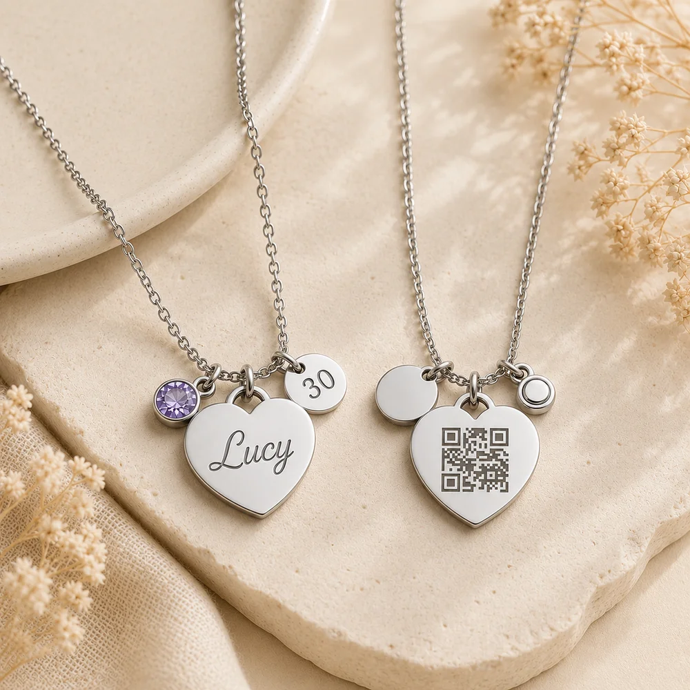 Personalised Heart Necklace with Engraved Age Charm Gift — view 6