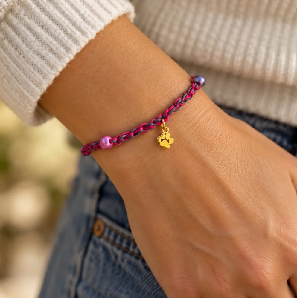 Cord & Charm Crochet Paw Print Bracelet - Choose Your Colours — view 4