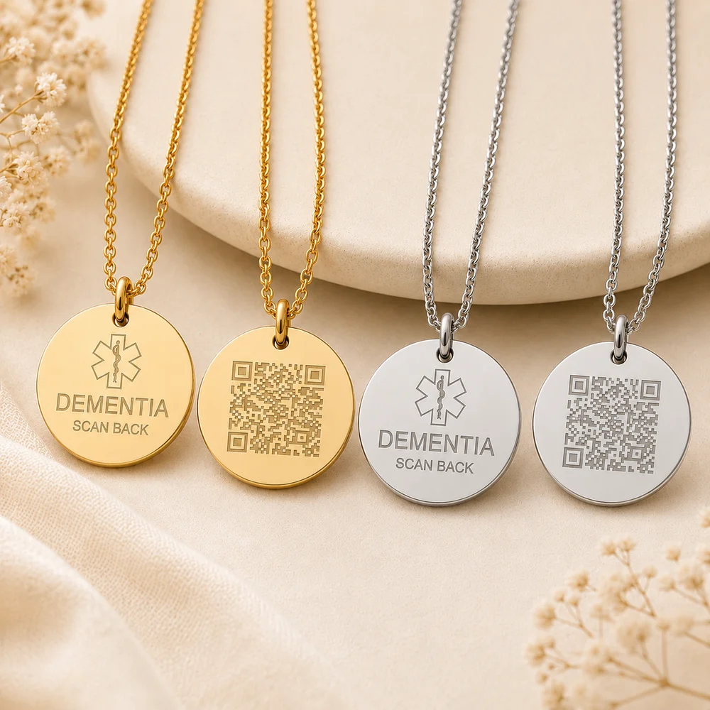 Personalised Dementia Medical ID Necklace with QR Emergency Information Page — view 12