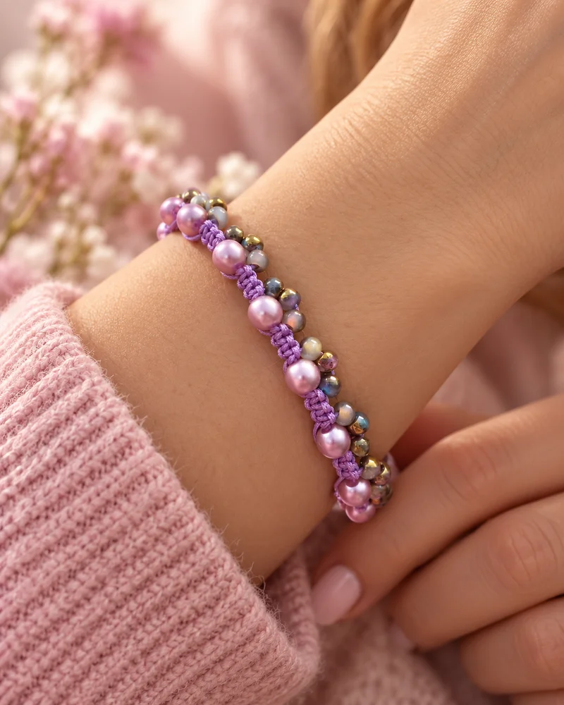 Cord & Charm Personalised Pearl Bead Cord Bracelet — view 4