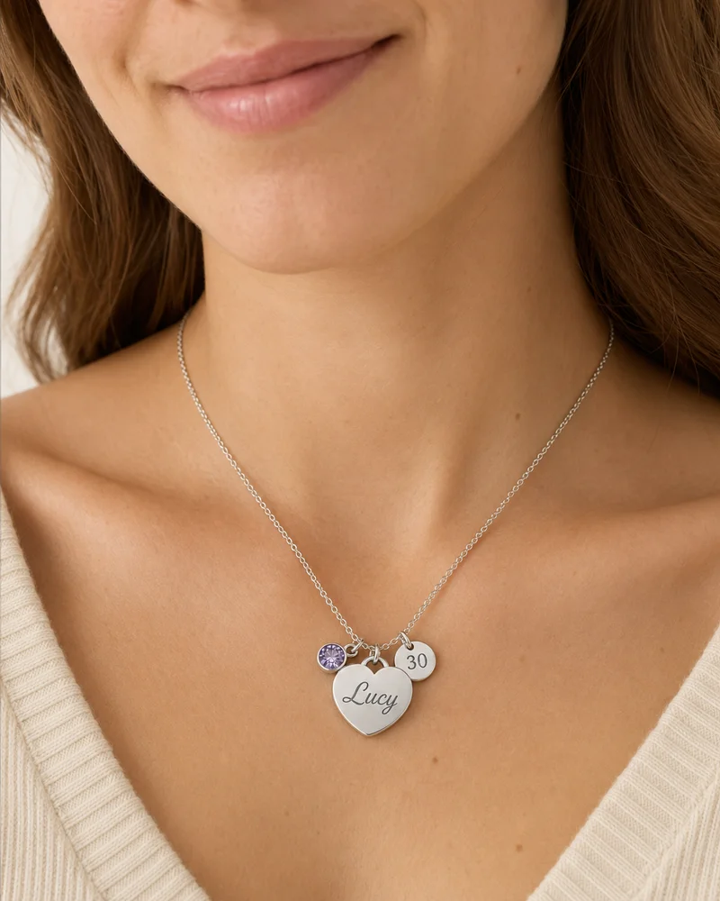 Personalised Heart Necklace with Engraved Age Charm Gift — view 12