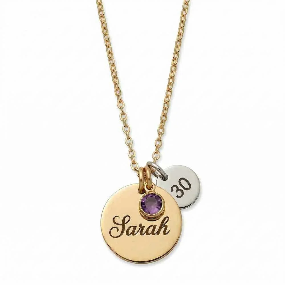 Gold Tone Personalised Birthday Necklace — custom engraved jewellery by EdenLily