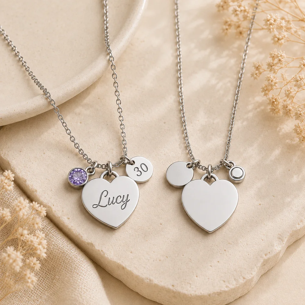 Personalised Heart Necklace with Engraved Age Charm Gift — view 4