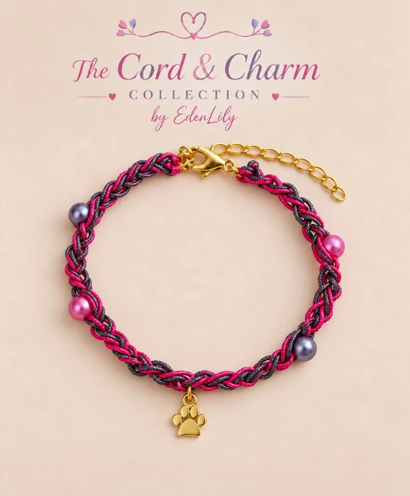 Cord & Charm Crochet Paw Print Bracelet - Choose Your Colours — view 3