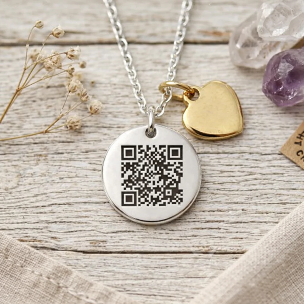 Engraved Pendant Necklace - Silver Tone — view 4
