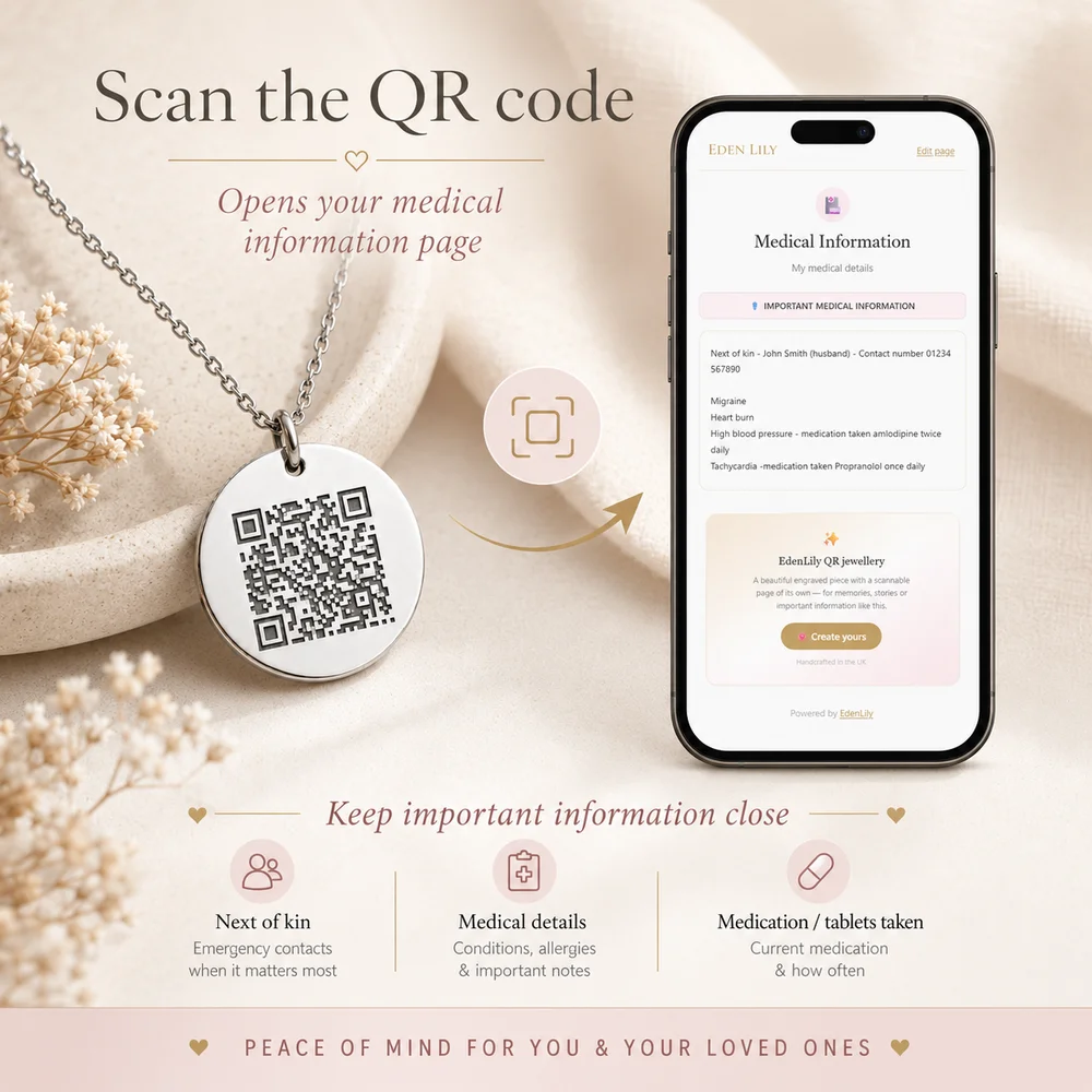 Personalised QR Medical ID Necklace - Scannable Emergency Information Pendant — view 8