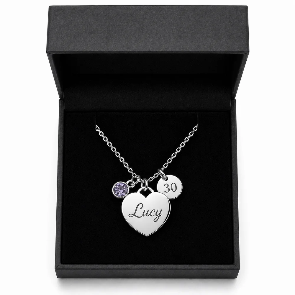 Personalised Heart Necklace with Engraved Age Charm Gift — view 15