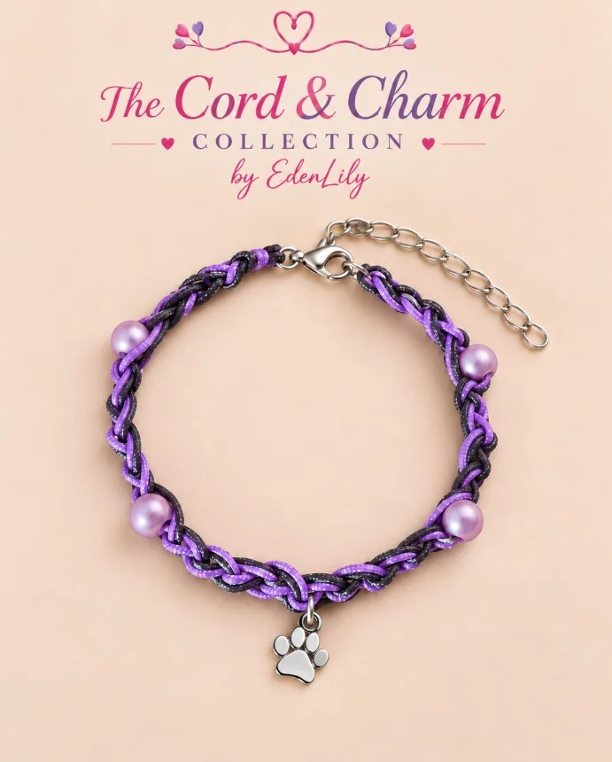 Cord & Charm Crochet Paw Print Bracelet - Choose Your Colours — view 5
