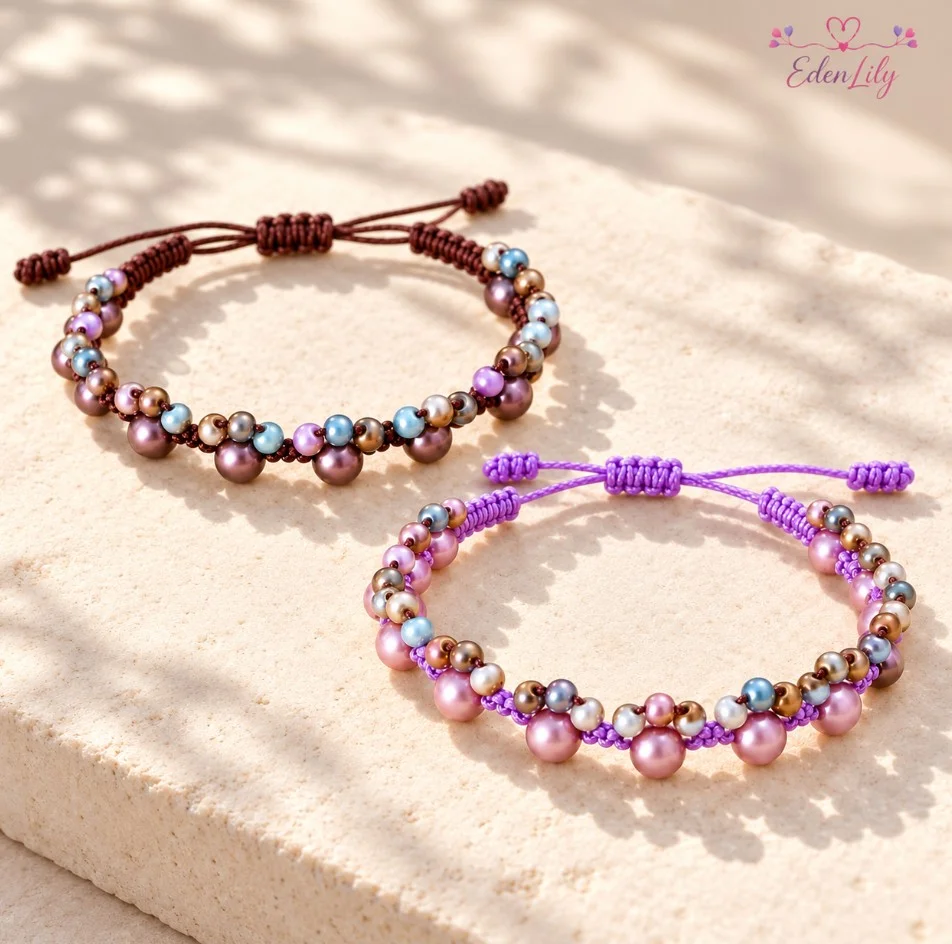 Cord & Charm Personalised Pearl Bead Cord Bracelet — custom engraved jewellery by EdenLily