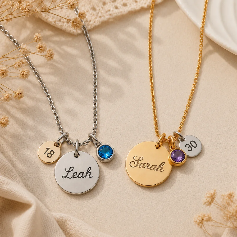 'My Birthday' Name & Age Charm Necklace — custom engraved jewellery by EdenLily