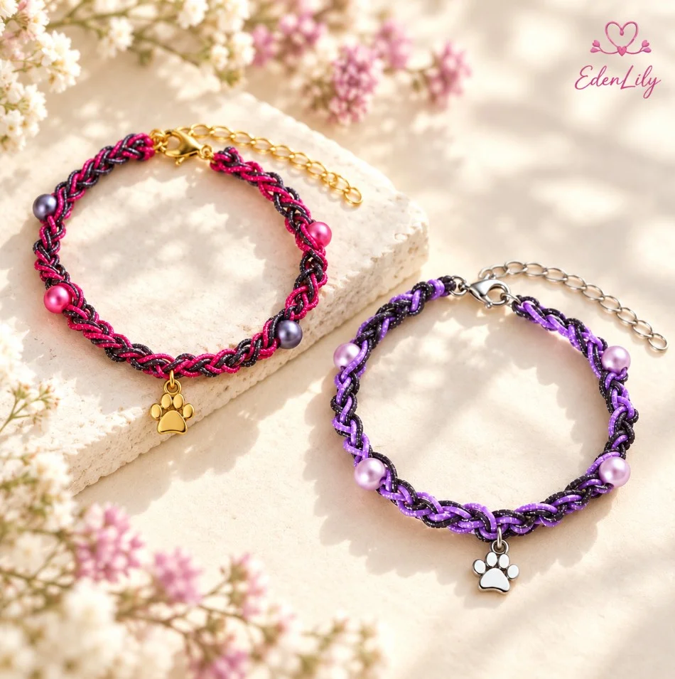 Cord & Charm Crochet Paw Print Bracelet - Choose Your Colours — custom engraved jewellery by EdenLily