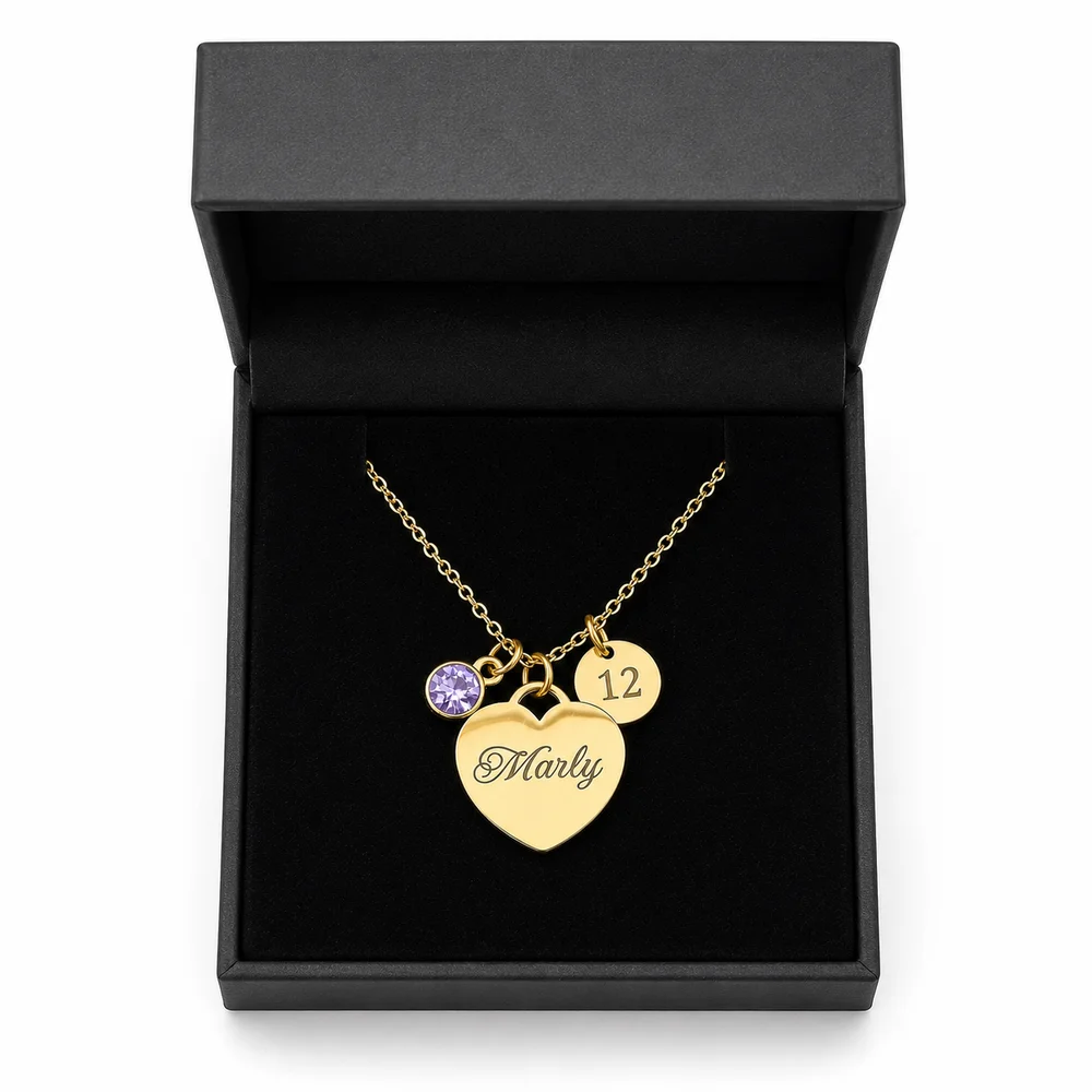 Personalised Heart Necklace with Engraved Age Charm Gift — view 14