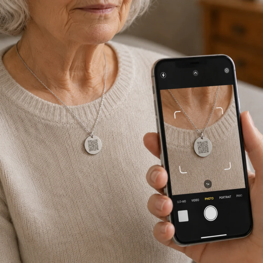 Personalised Dementia Medical ID Necklace with QR Emergency Information Page — view 4