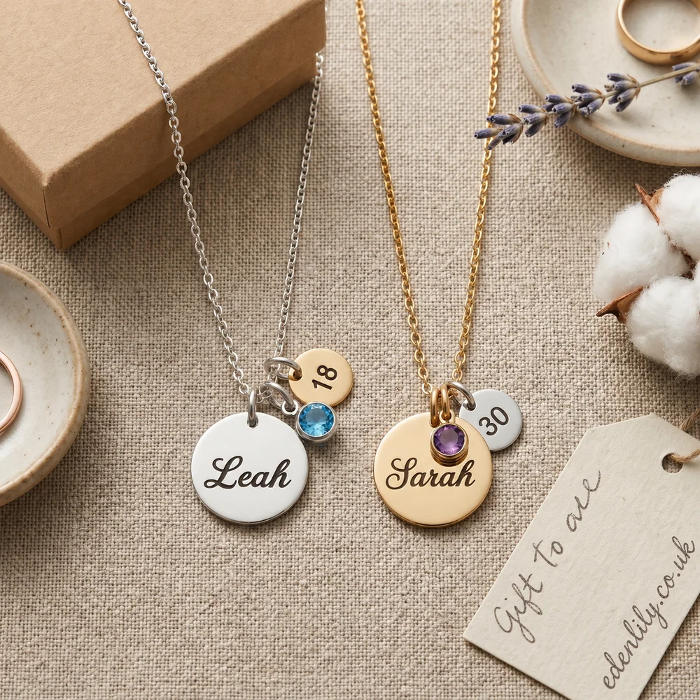 'My Birthday' Name & Age Charm Necklace — Stainless Steel laser-engraved jewellery by EdenLily