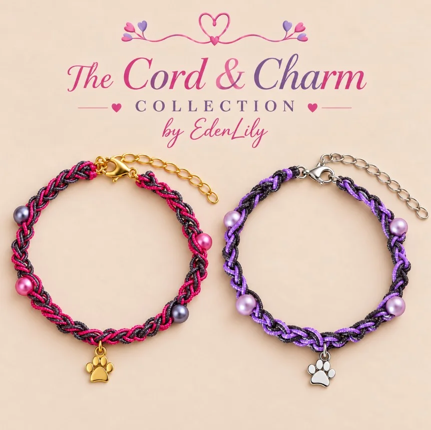 Cord & Charm Crochet Paw Print Bracelet - Choose Your Colours — view 2
