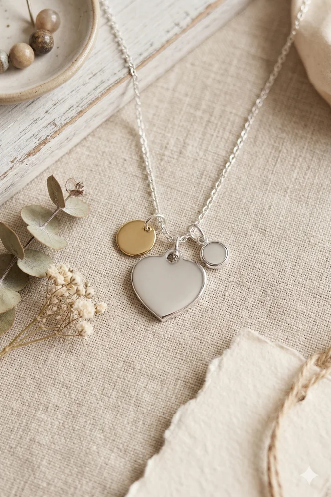 Personalised Heart Pendant Necklace with Engraved Age Charm – Silver Tone — view 2