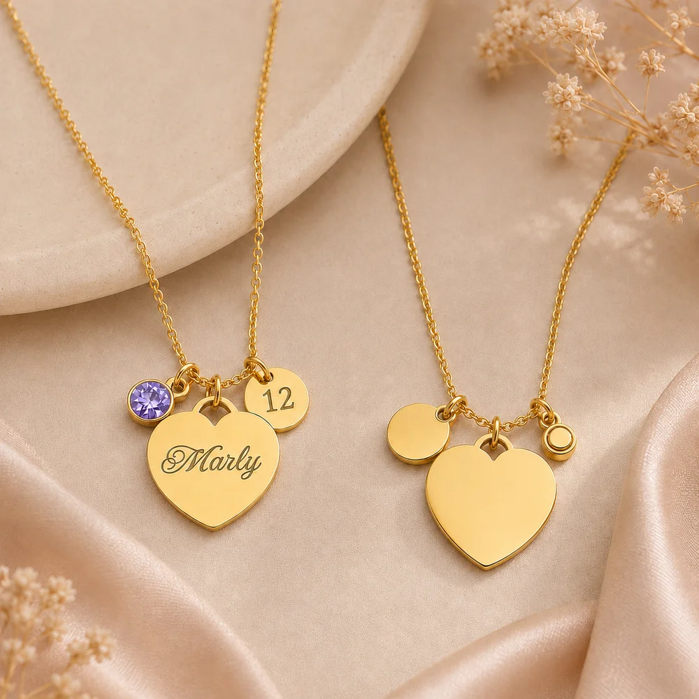 Personalised Heart Necklace with Engraved Age Charm Gift — view 8