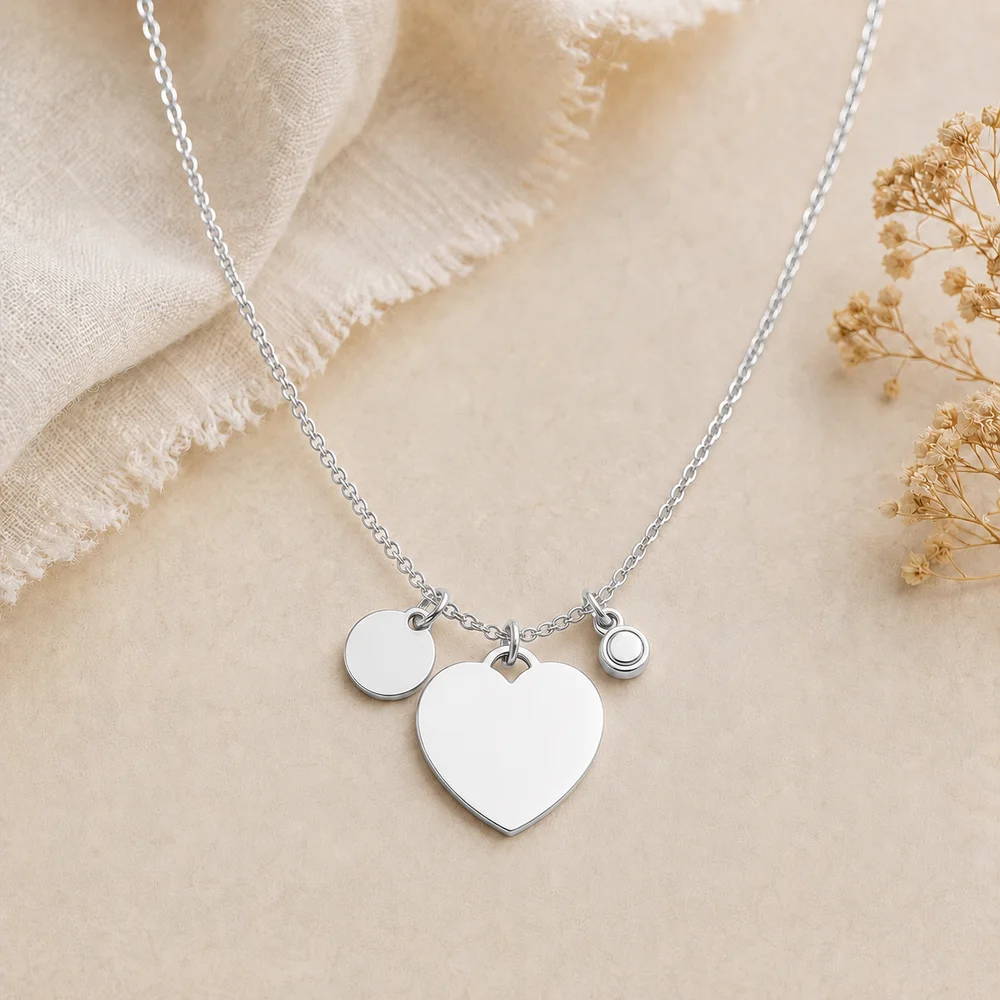 Personalised Heart Necklace with Engraved Age Charm Gift — view 3