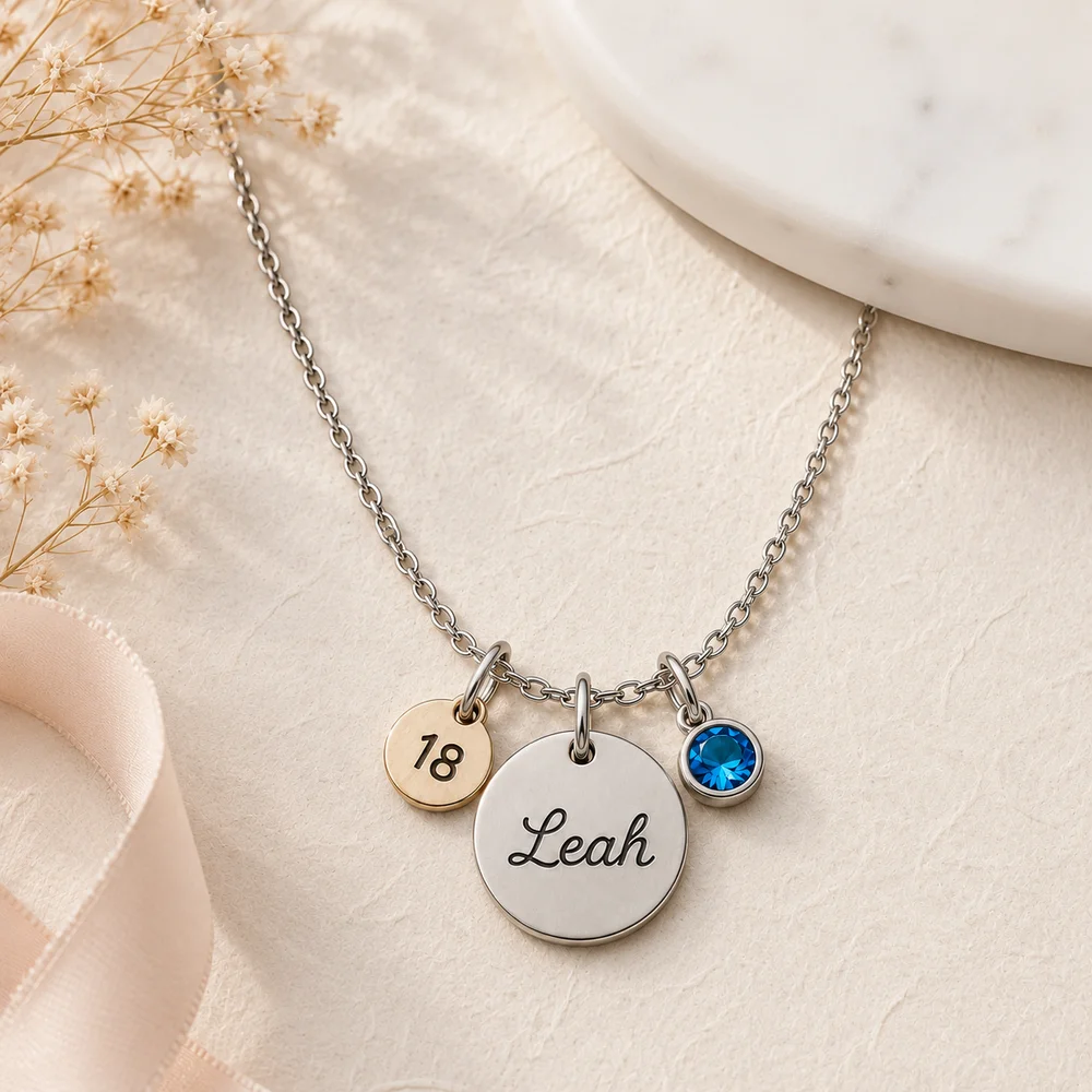 'My Birthday' Name & Age Charm Necklace — view 3