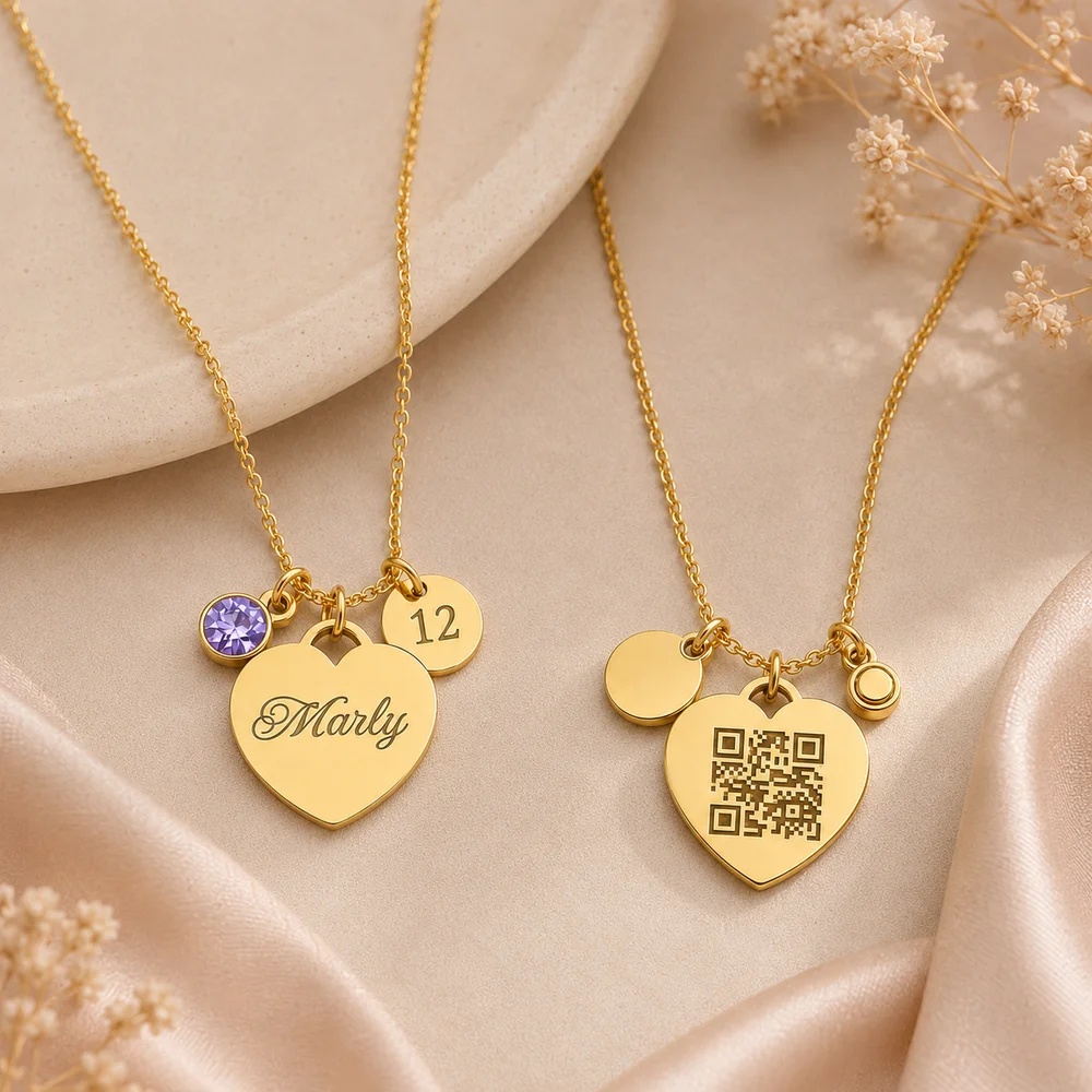 Personalised Heart Necklace with Engraved Age Charm Gift — view 11