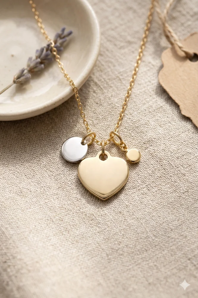 Personalised Heart Pendant Necklace with Engraved Age Charm – Gold Tone — view 4