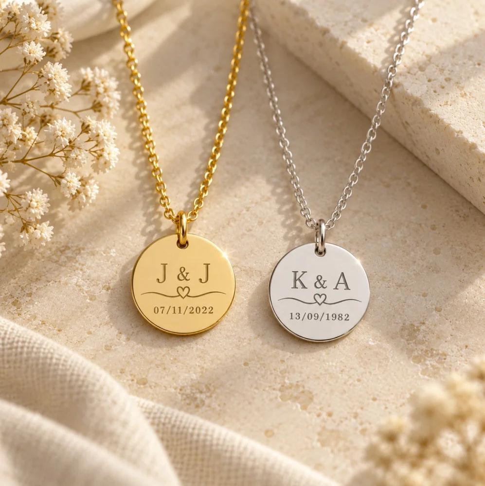 Personalised Initial & Date Necklace with Birthstone Option — custom engraved jewellery by EdenLily