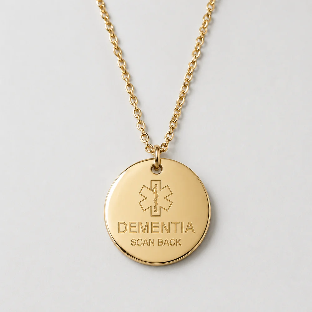 Personalised Dementia Medical ID Necklace with QR Emergency Information Page — view 2
